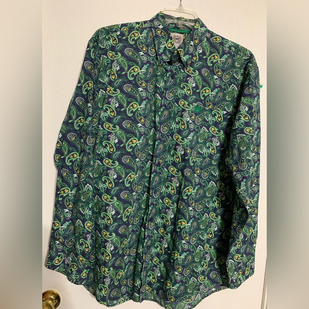 Cinch Men's Paisley Button Down Shirt - Green and Blue